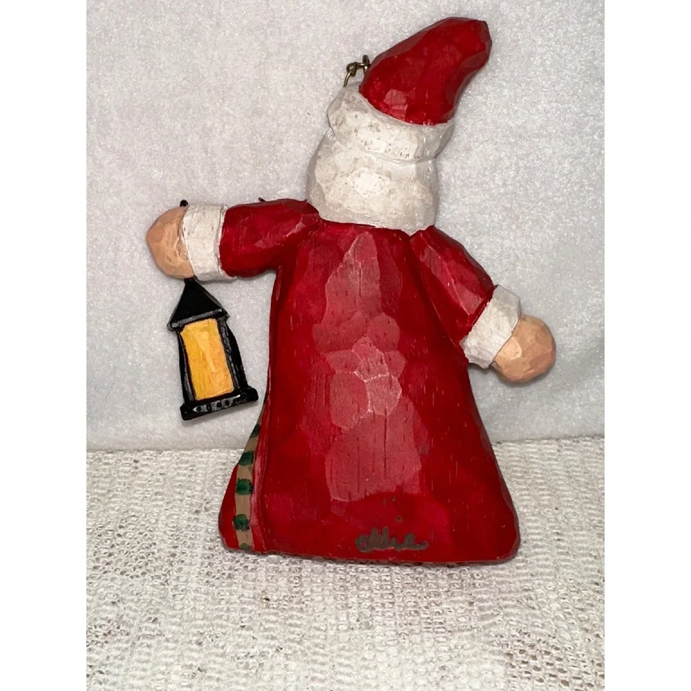 Vintage 2000 Santa‎ Claus Christmas Ornament Lantern Rustic Wood Carving